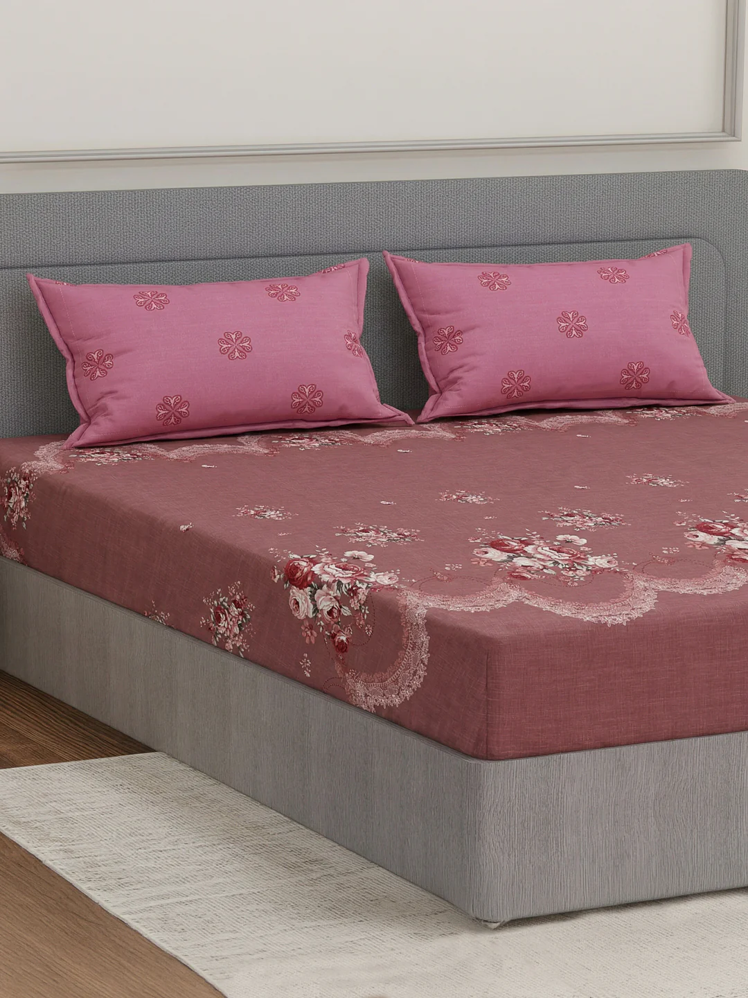 110 GSM Polyester Double Bed Bedsheet with 2 Pillow Covers Aromatica Collection