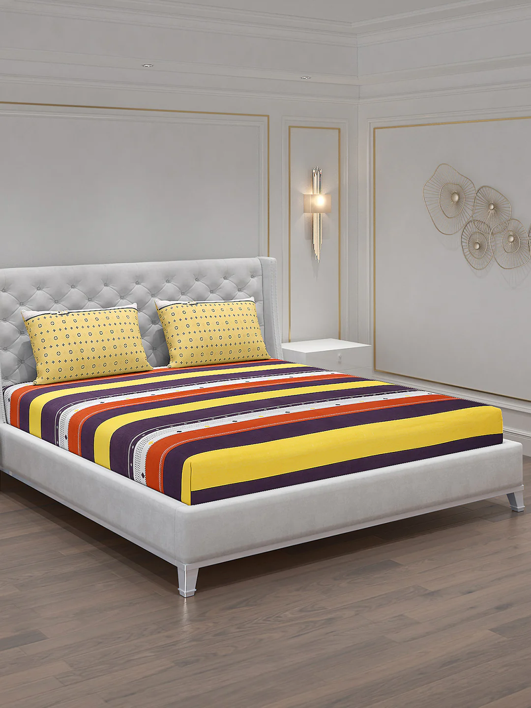 120 GSM  Polyester Double Bed Bedsheet with 2 Pillow Covers - Updated - Updated
