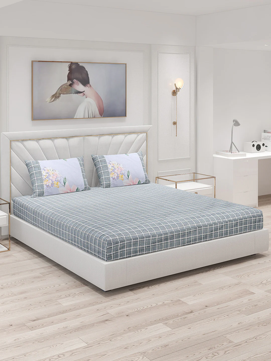 130 GSM Polyester Double Bed Bedsheet with 2 Pillow Covers
