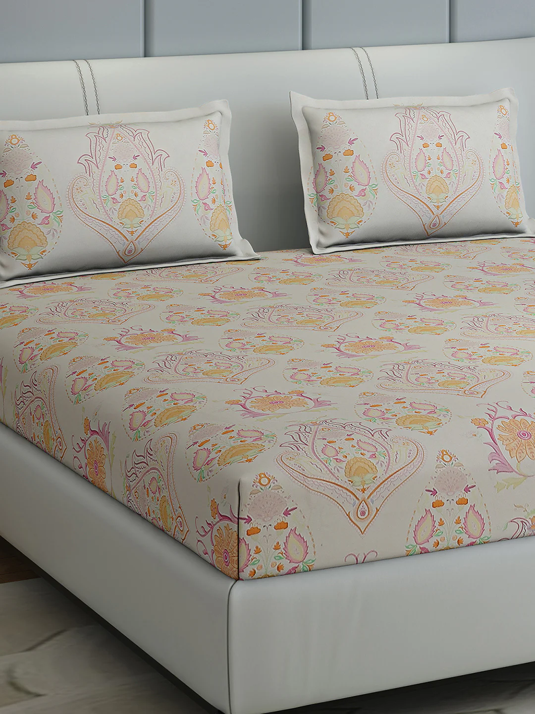 300 TC Cotton Double Bed 1 Bedsheet with 2 Pillow Covers (Morocan)