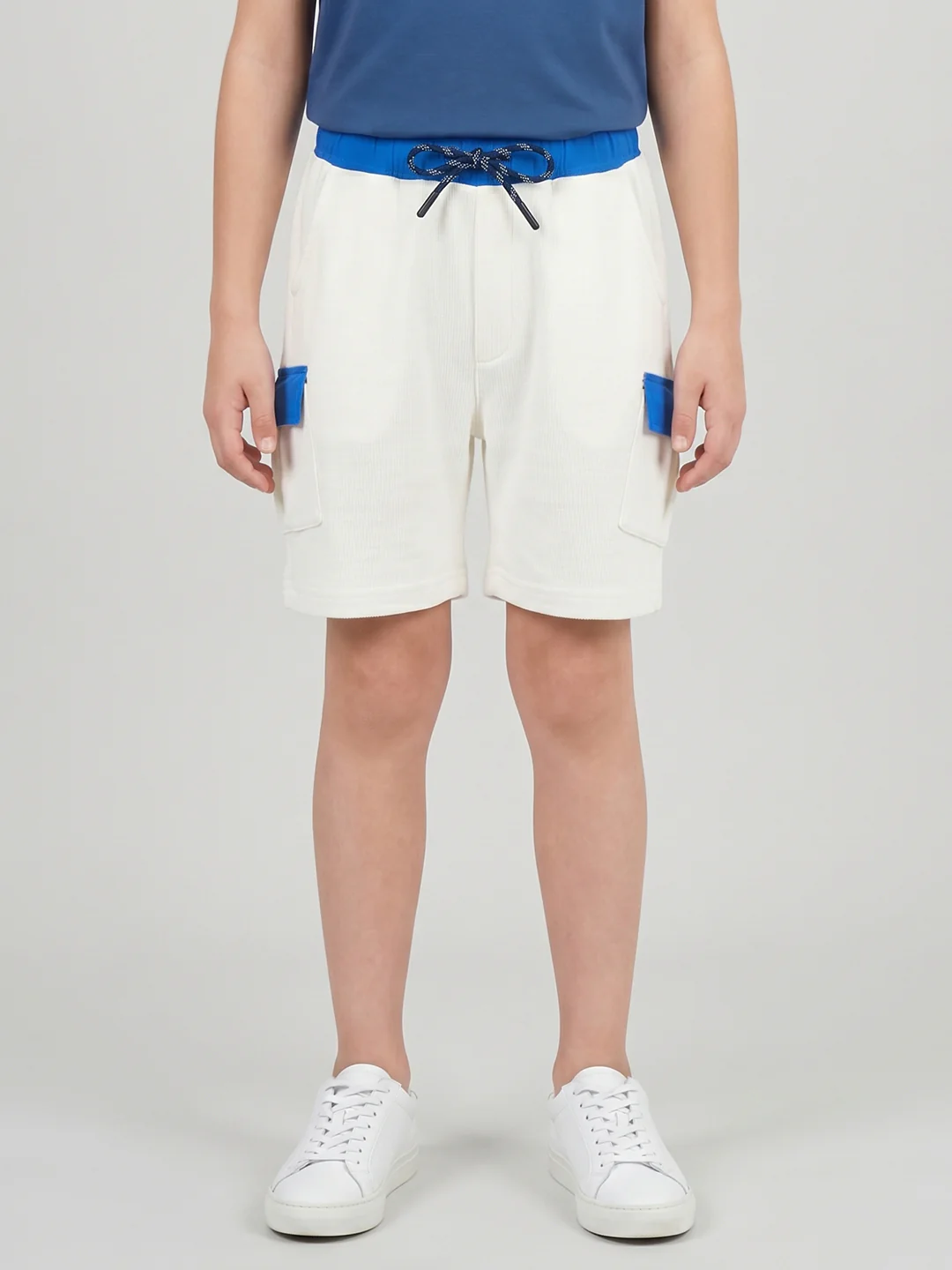 Boys White Self Design Regular Fit Shorts