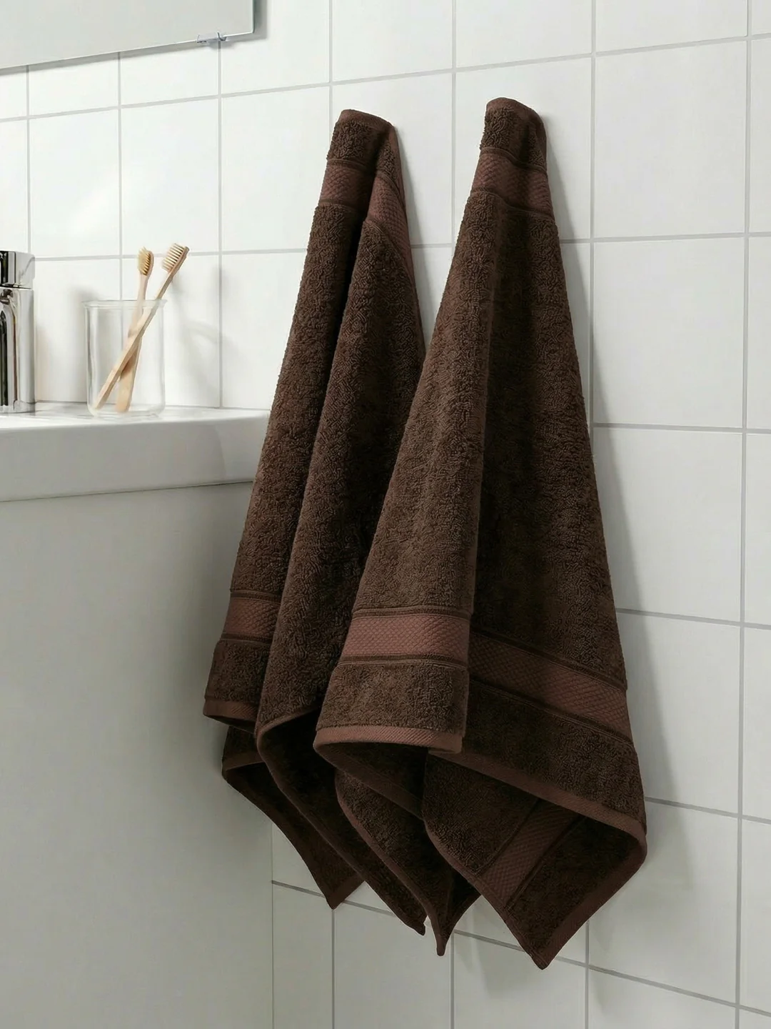 Luxury Dark Brown Bamboo Cotton Solid 600 GSM Hand Towel Eco Bamboo 2 Pc Set Pvc Pack