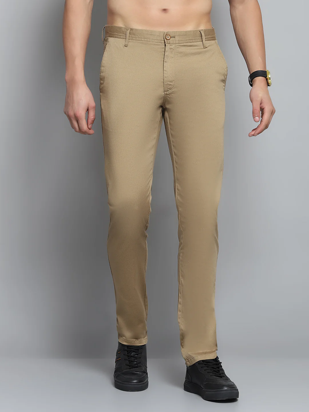 Men Khaki Solid   Trouser