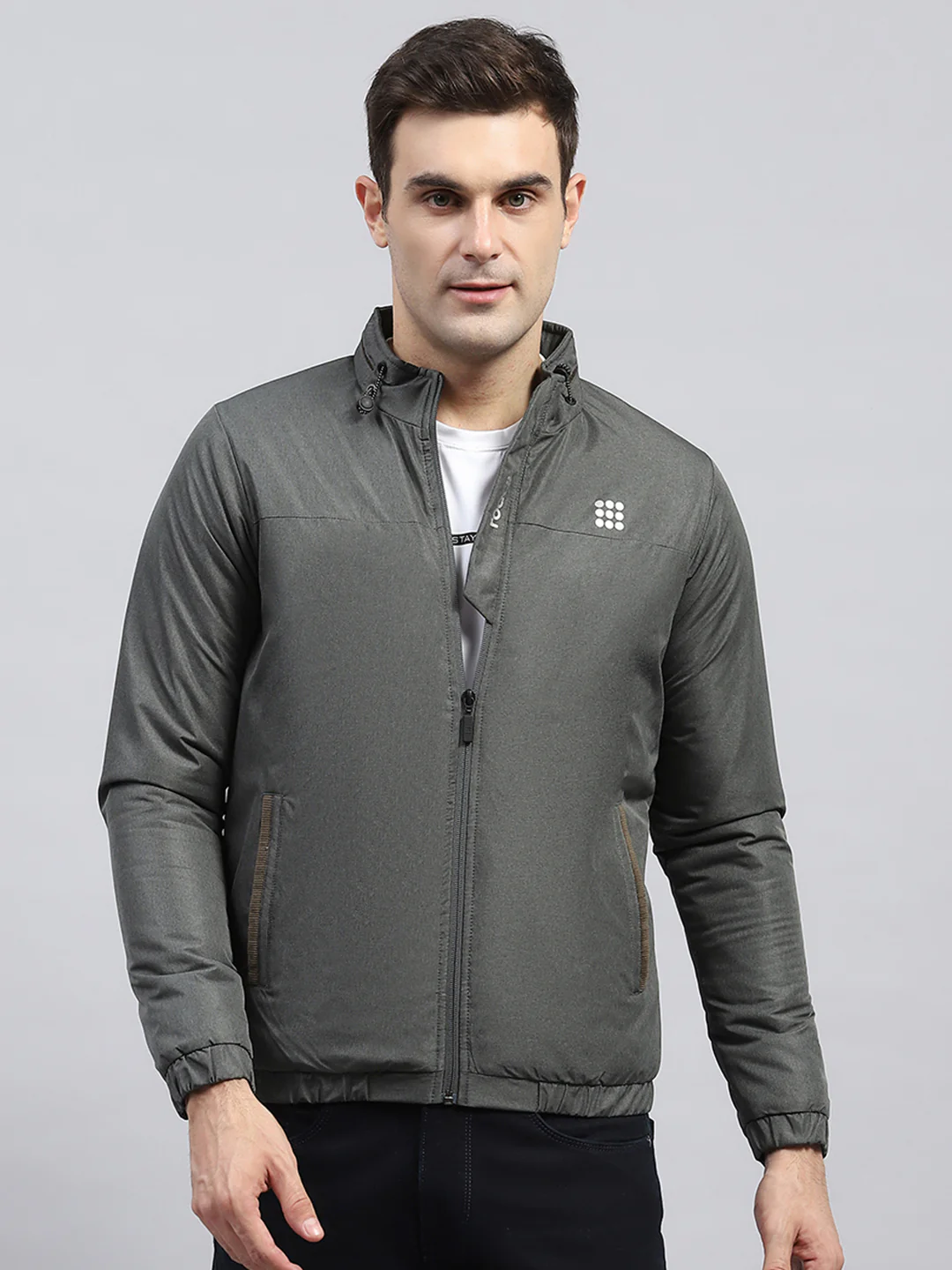Rock.it Men Olive Solid Mock Neck Full Sleeve Jacket