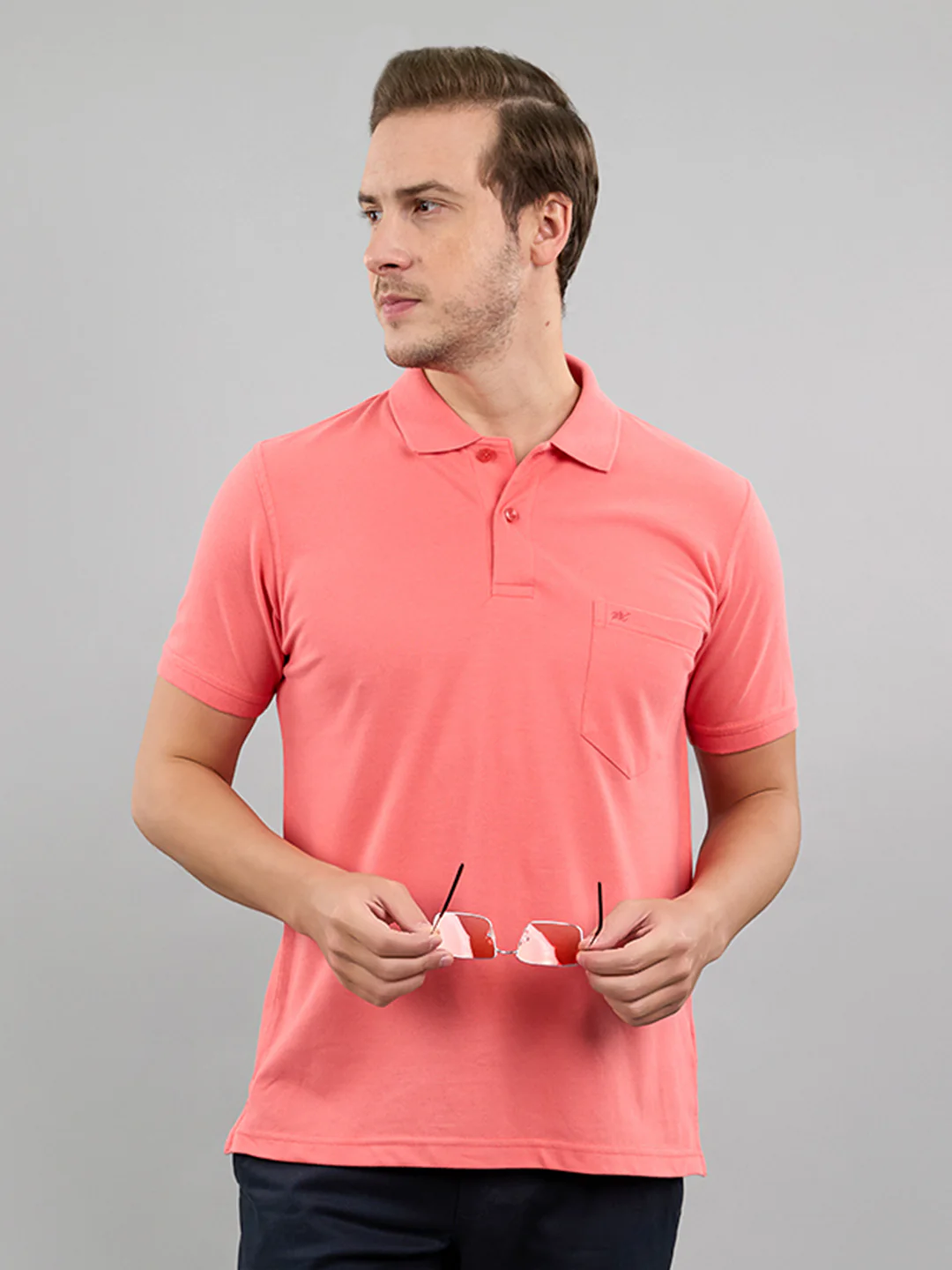 Men Pink Solid Polo Collar Half Sleeve T-Shirt