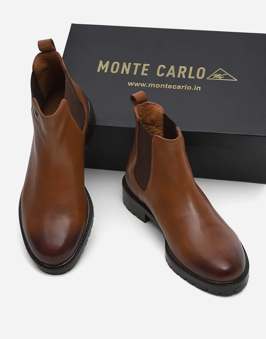Men Tan Slip on Genuine Leather Chelsea Boots - Image 2