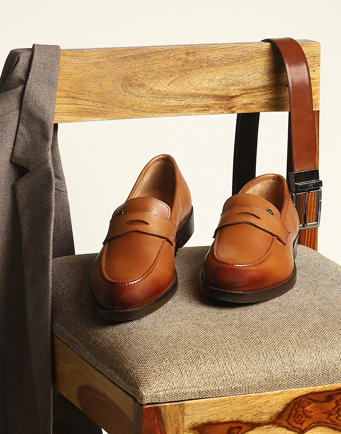 Men Tan Slip on Genuine Leather Loafers - Image 2