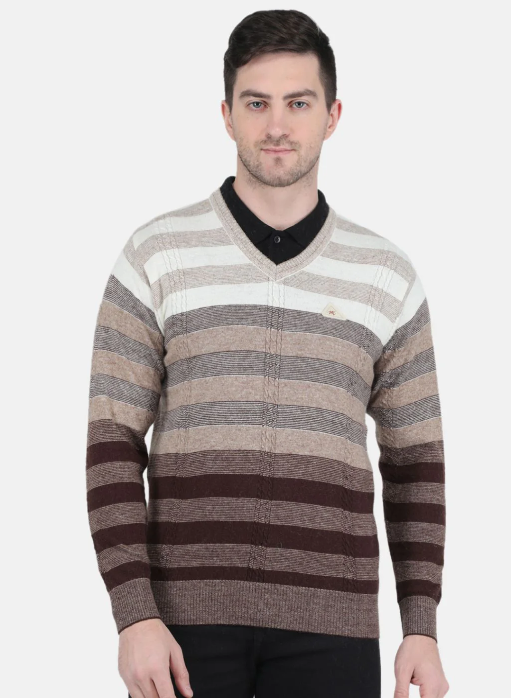 Men Brown Self Design Pullover
