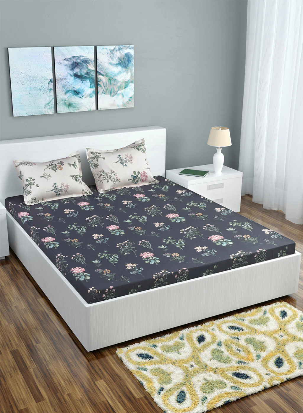 Multi Color 128/68 TC Bedsheet with 2 Pillow Covers