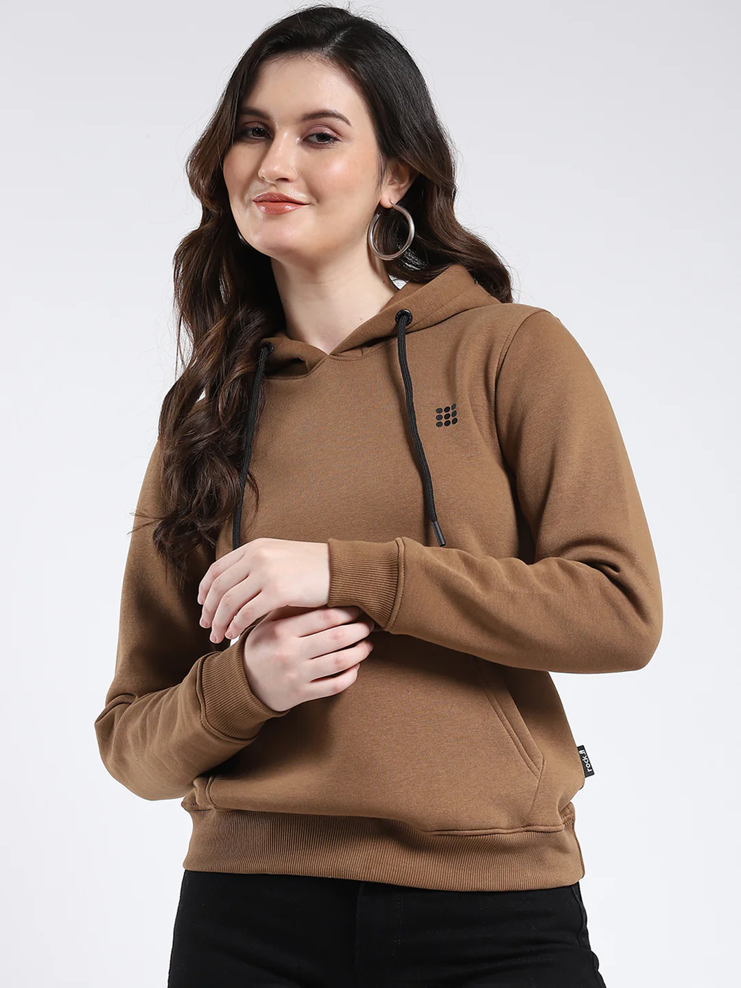 Rock.it Women Brown Solid Hooded Full Sleeve Sweatshirt