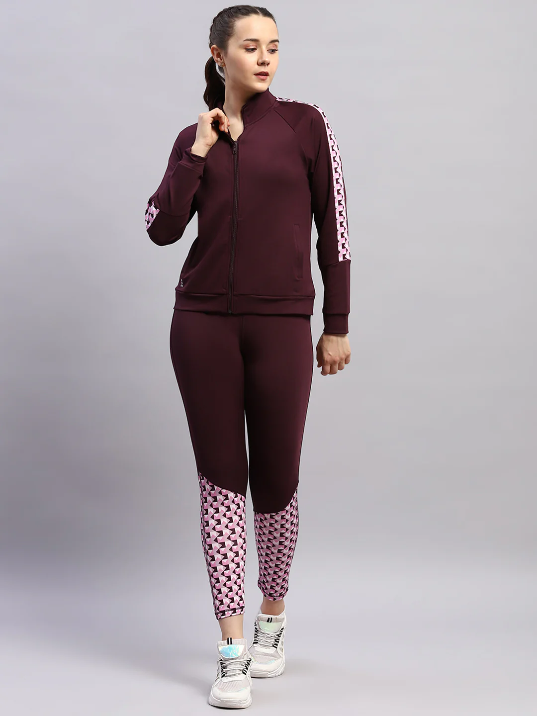Rock.it Women Maroon Printed Band Collar Full Sleeve 3Pc Cords Set