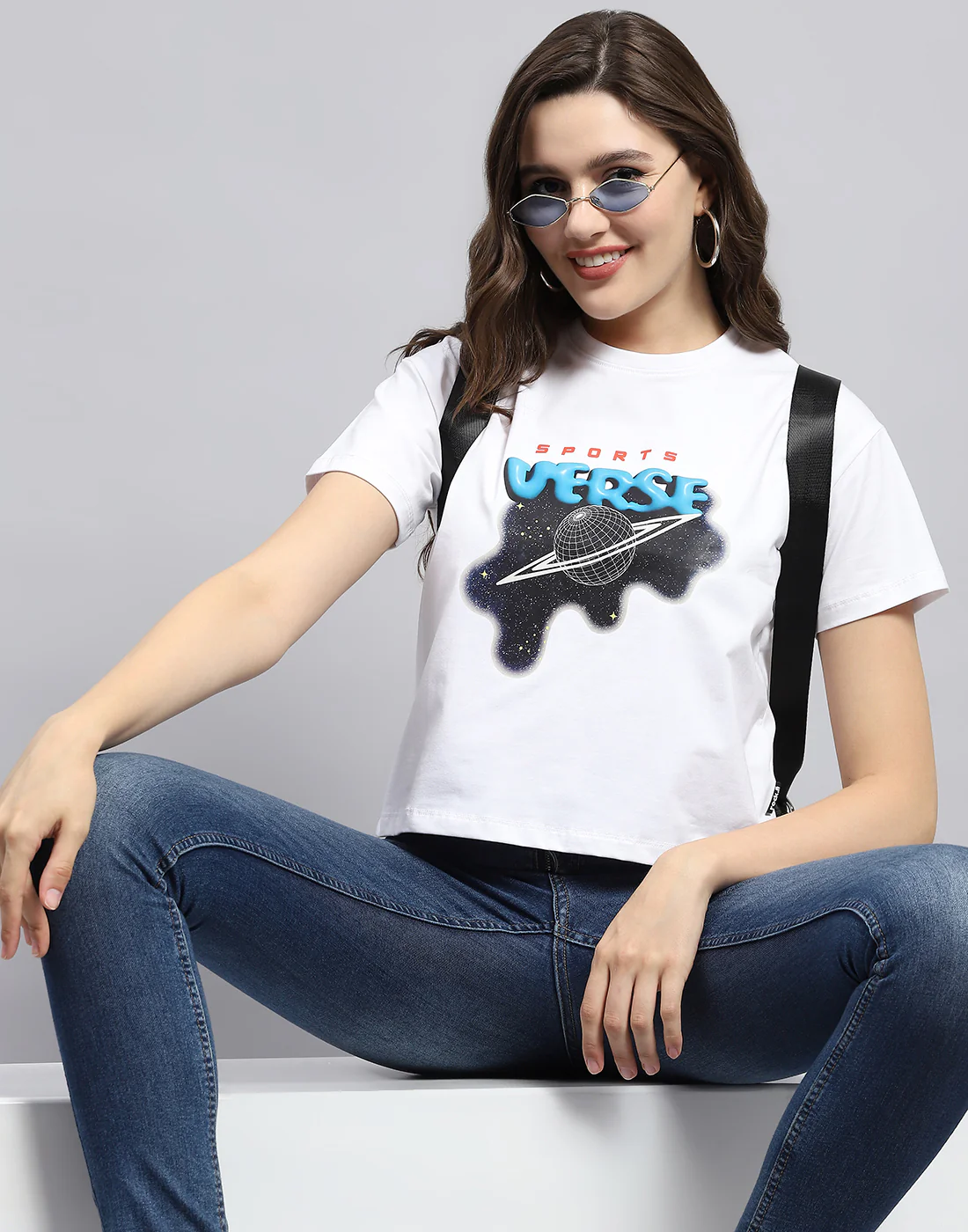 Rock.it Women White Printed Round Neck Half Sleeve Top